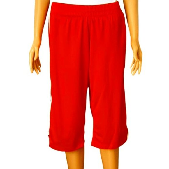 Nike Dri-Fit Women Red Capri L White Side Stripe Wide Leg Loose Fit Draw String - Picture 2 of 8